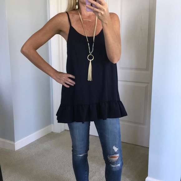 Tops - Navy Tie Back Tunic Tank
